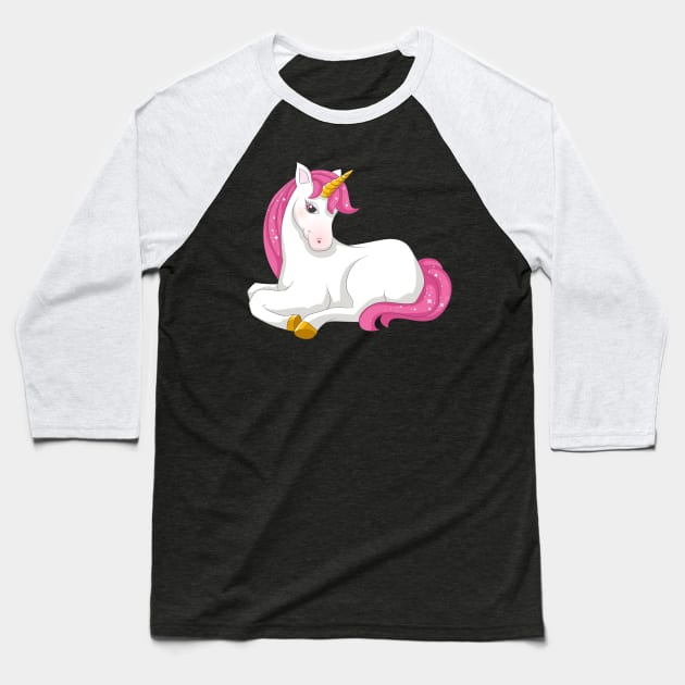 Pink Unicorn cute Baseball T-Shirt by Imutobi